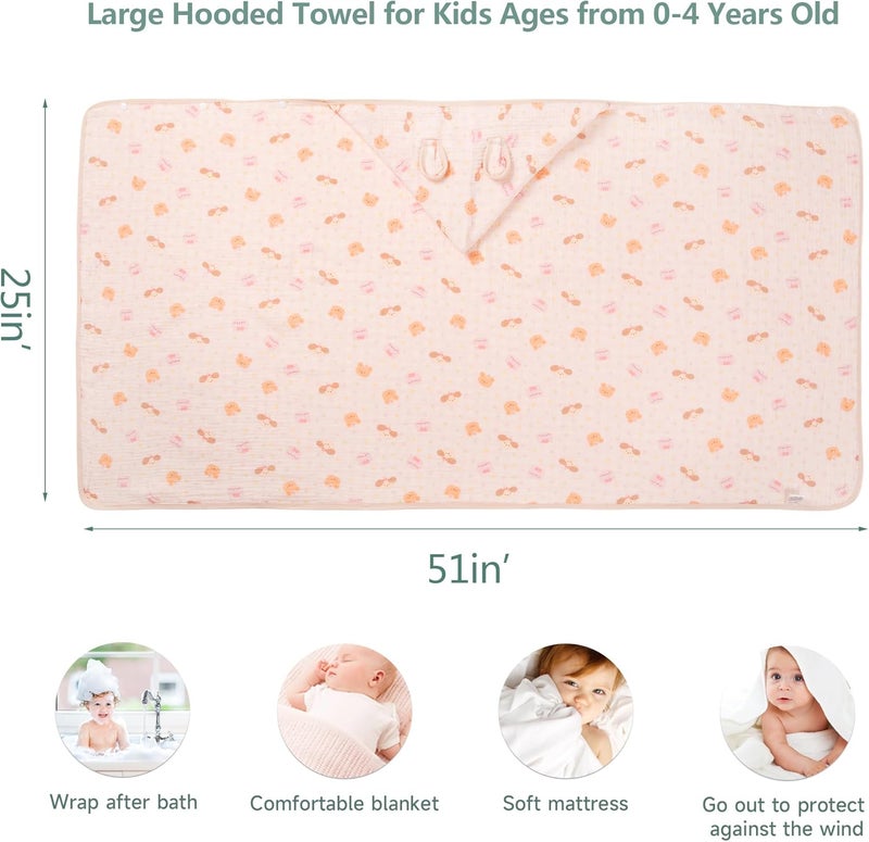 REMASS Hooded Towel Muslin Hooded Towel Made from Organic Cotton 6-Layer Cotton Bath Towel, Soft Bath Towels 25x51inches for Toddler Baby Girl (Galaxy Pet Party) - Image 3
